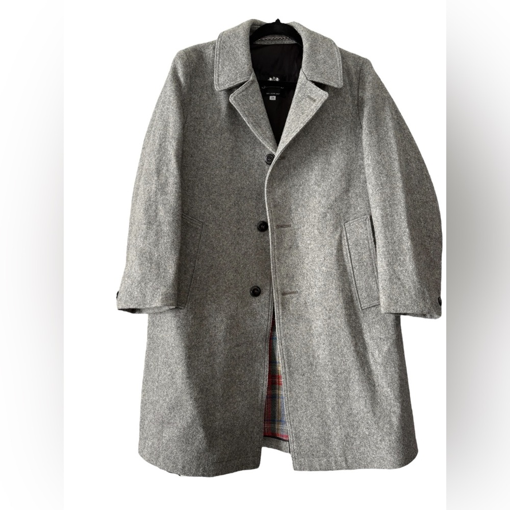 38 Long Grey Stafford Wool Peacoat With Plaid Lining